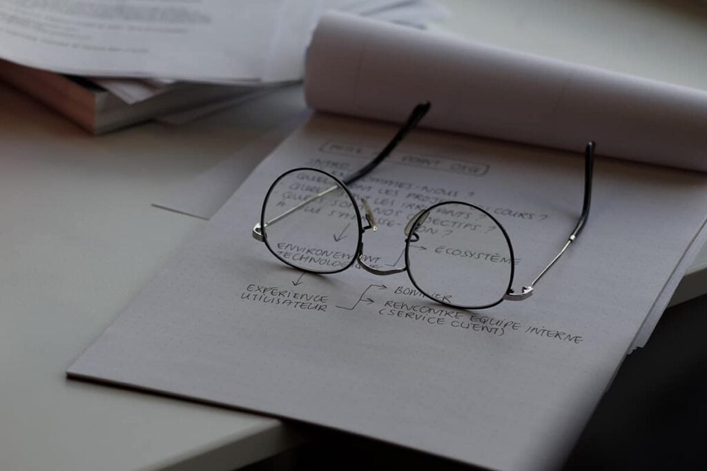 reading glasses on a notepad
