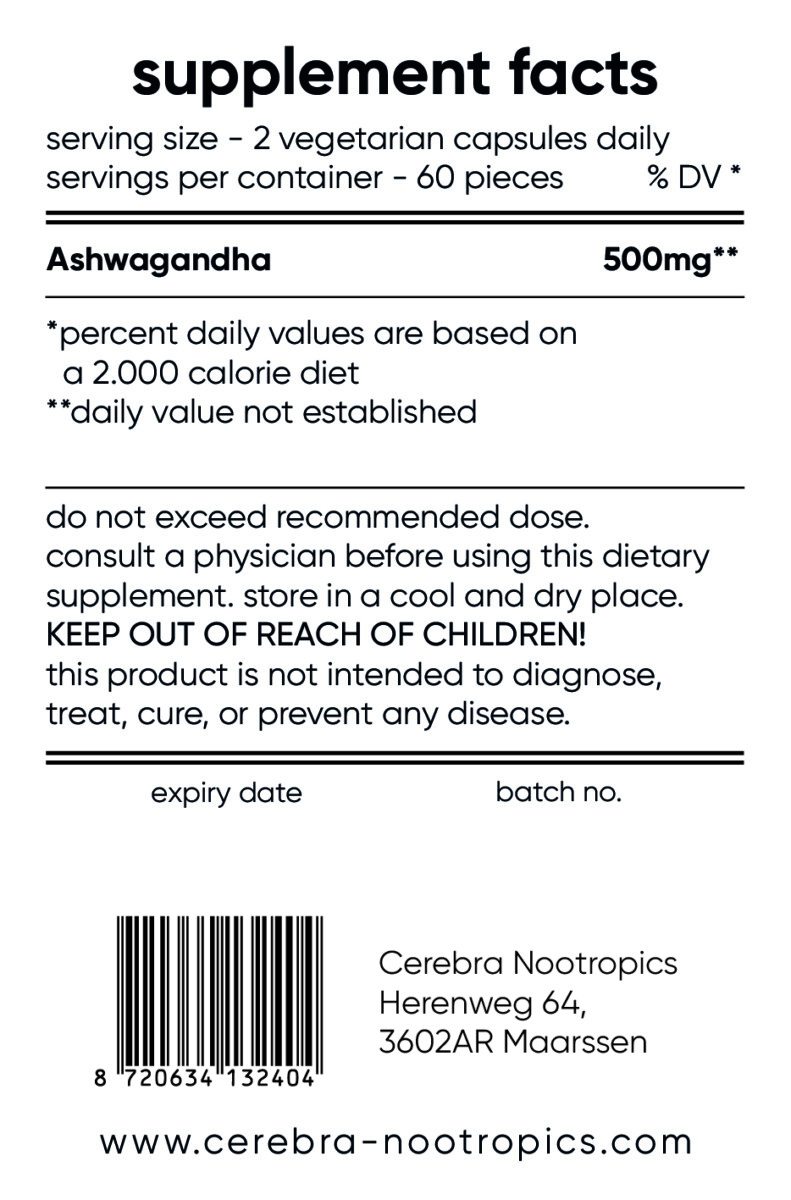 Cerebra's Ashwagandha label