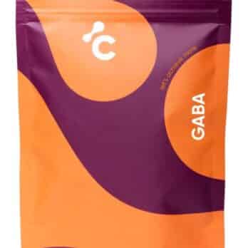 "Front view of Cerebra’s GABA capsules in a orange and red packaging "