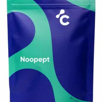 Front view of Cerebra’s Noopept capsules in a blue and turquoise packaging
