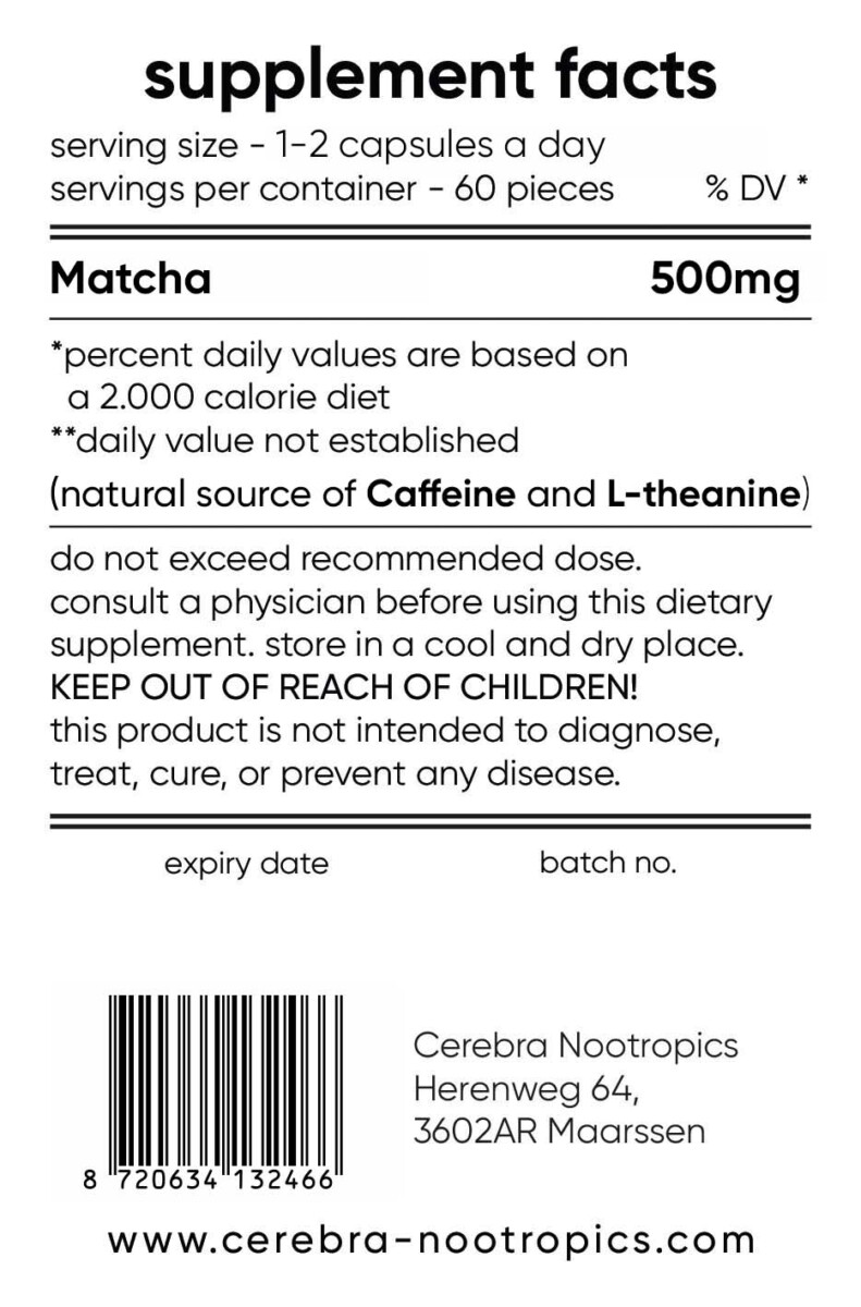 Cerebra's matcha label 60 capsules 500mg