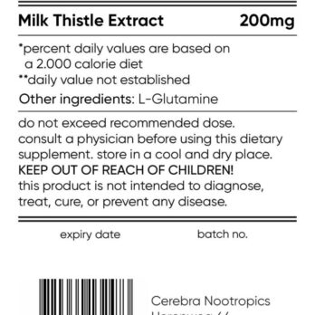 Cerebra's Milk Thistle extract label
