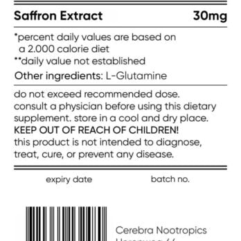 Cerebra's saffron extract label 60 capsules 30mg